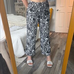 H/G linen blend trousers Black & White Tropical pants Sz. S w. pockets cropped